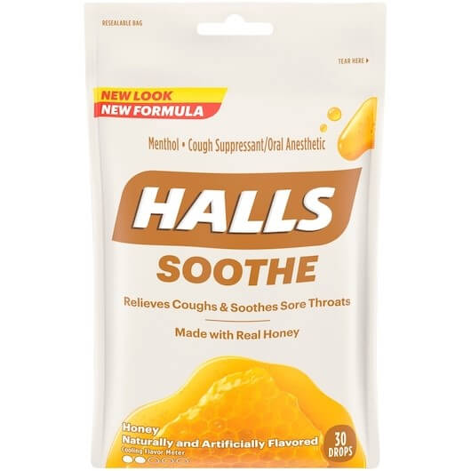 HALLS BAGS SOOTHING HONEY 12/30CT