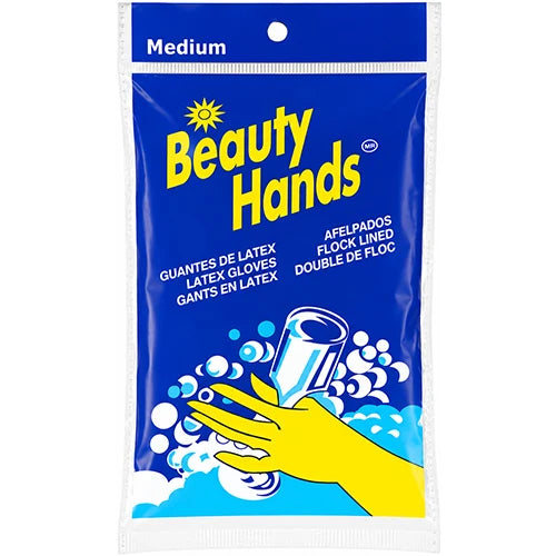 Latex Glove Yellow Flock Lined Medium 12Pk